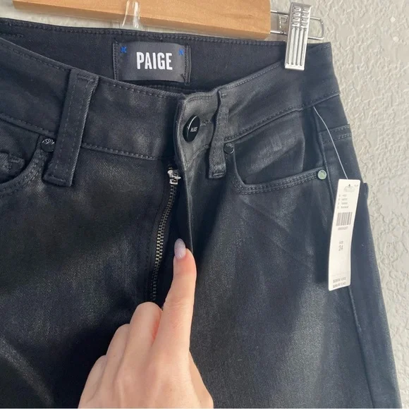 Paige Anthropologie Cindy Luxe Coating Black Noir Straight Leg Jeans